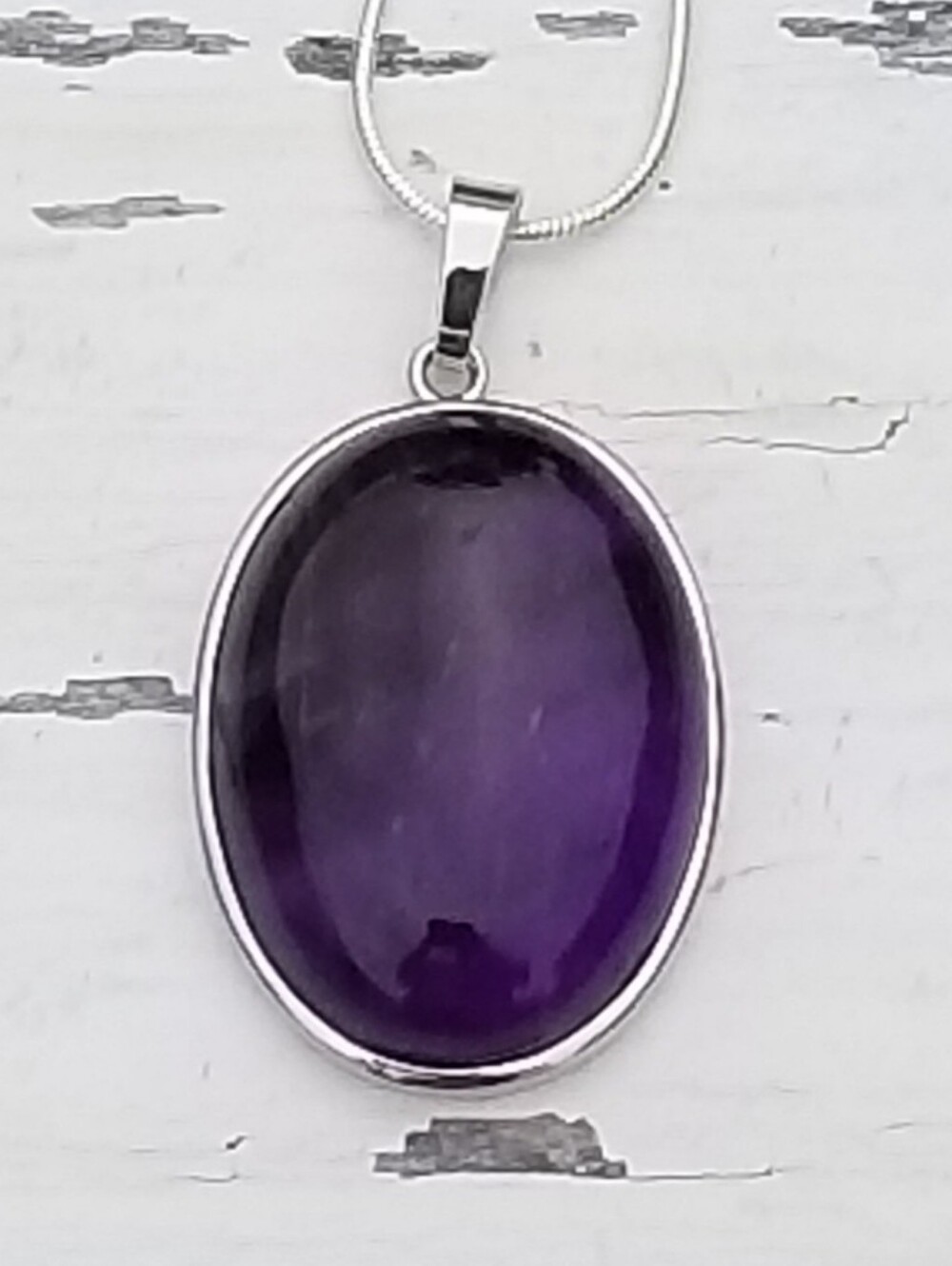 Sterling Silver Large Oval Amethyst Cabochon Pendant Necklace, Amethyst Jewelry